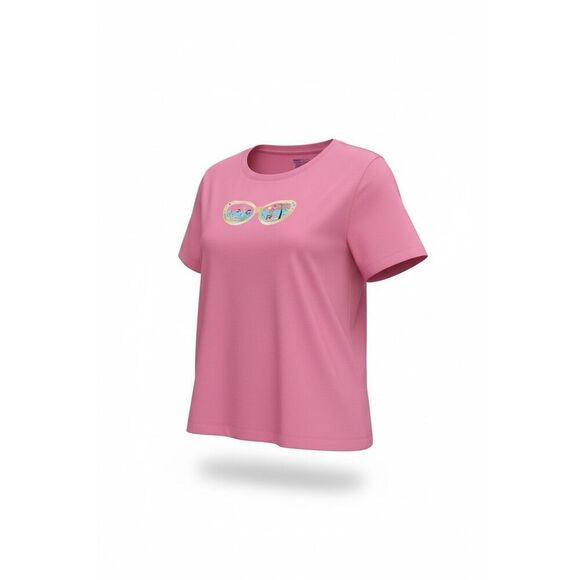 Basic Editions Tops - Basic Editions Embroidered Sunglasses Beach Short Sleeve T-Shirt Pink Size 2X